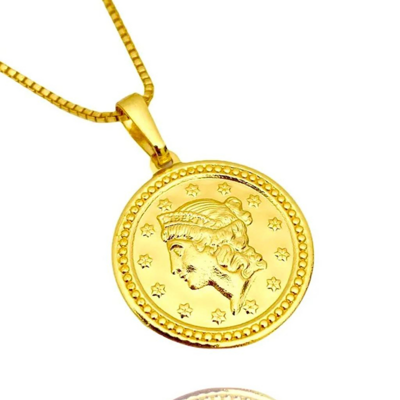 Colar De Moeda - Joia Banhada A Ouro 18K