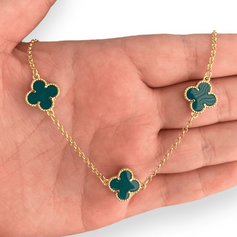 Colar - 7 Trevos Verdes - Joia Banhada A Ouro 18K